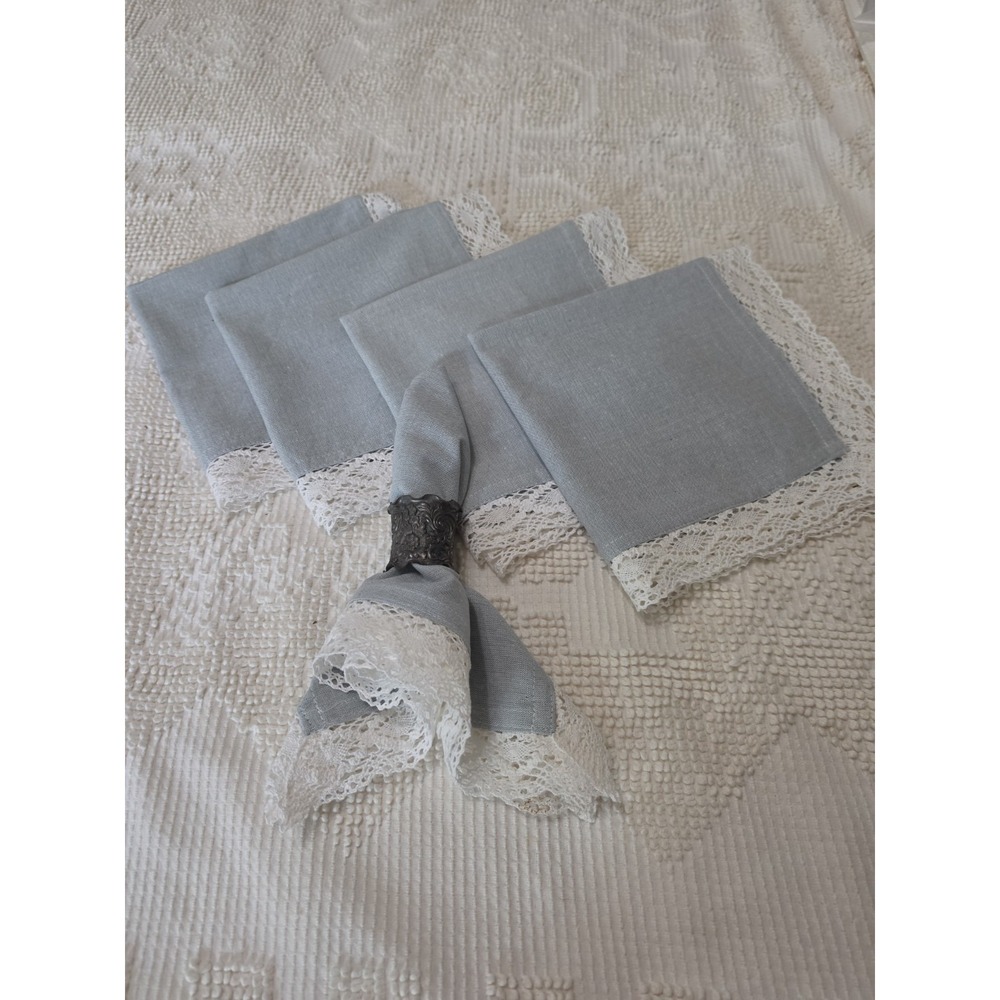 Rachel Ashwell Shabby Chic Lot Of 5 Napkins Crochet Edge Border Cottagecore